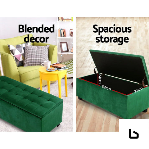 Storage ottoman blanket box 98cm velvet green - furniture >