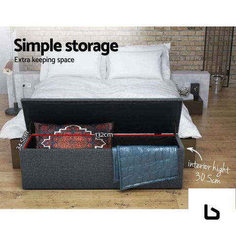 Storage ottoman blanket box 140cm linen dark grey - home &