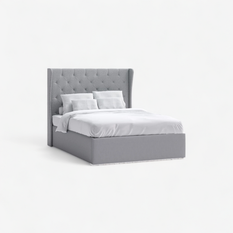 Bed frame fabric gas lift storage - grey queen - frame