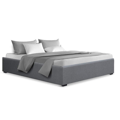 Queen size gas lift bed frame base with storage platform