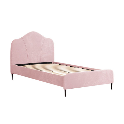 King Single Pink Velvet Bed Frame