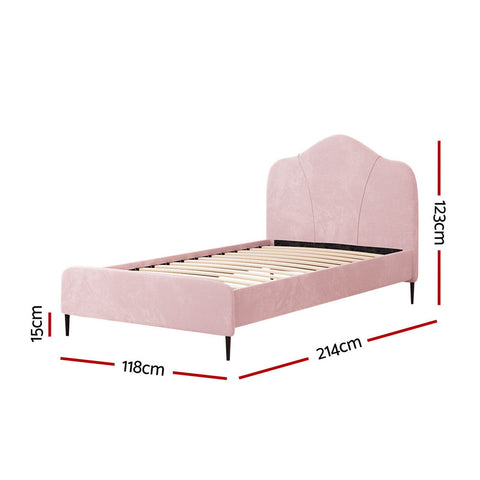 King Single Pink Velvet Bed Frame