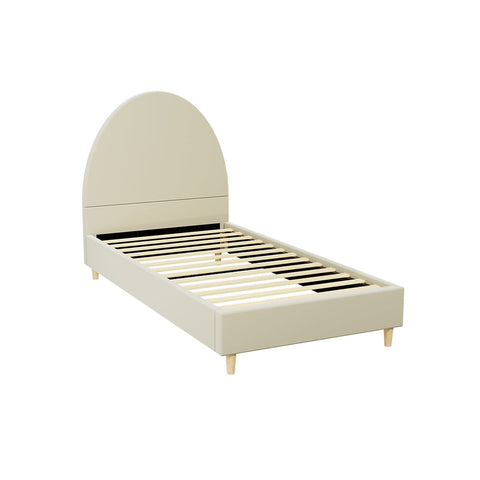 Bed frame single size base w arched headboard velvet fabric