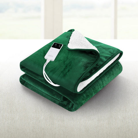Electric throw rug heated blanket double sided green - home
