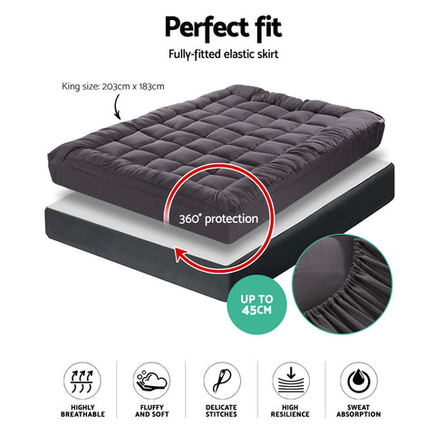 King mattress topper pillowtop 1000gsm charcoal microfibre