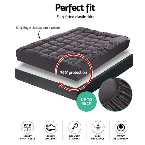 King single mattress topper pillowtop 1000gsm charcoal