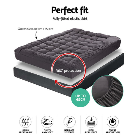 Queen mattress topper pillowtop 1000gsm charcoal microfibre