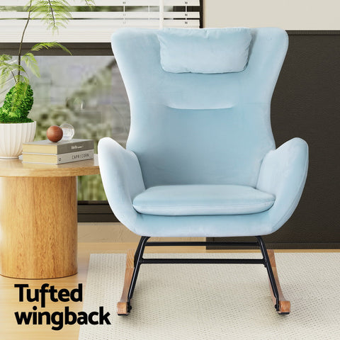 Rocking chair velvet armchair feeding blue - furniture >