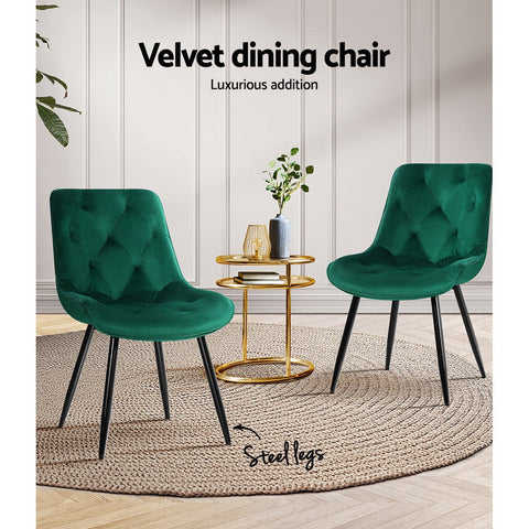 Dining chairs velvet green set of 2 starlyn - furniture >