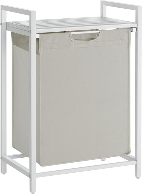 Laundry hamper with shelf and pull-out bag 65l white