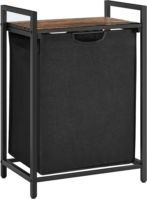 Laundry hamper with shelf and pull-out bag 65l rustic brown