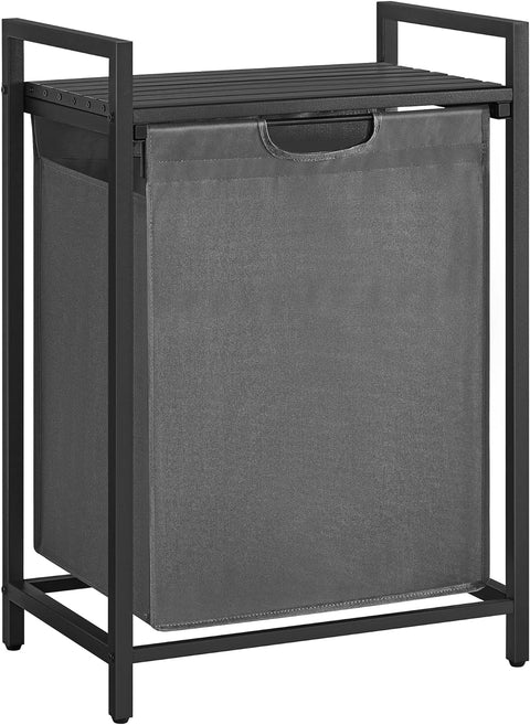 Laundry hamper with shelf and pull-out bag 65l black gray