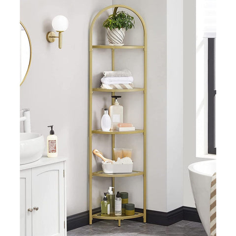 5 tier corner ladder bookshelf tempered glass modern style