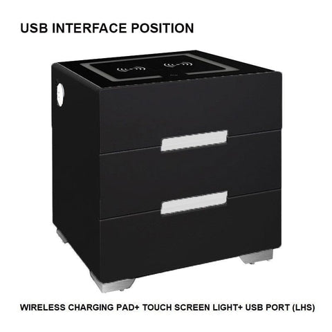 Smart bedside tables side 3 drawers wireless charging usb