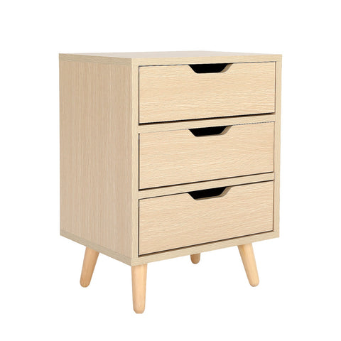 Bedside Table 3 Drawer Wood Leg Storage Cabinet Nightstand LACY OAK