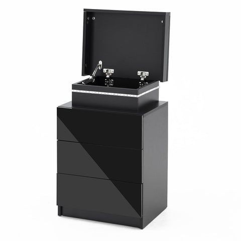 Bedside Table 3 Drawers RGB LED Bedroom Cabinet Nightstand Gloss GLORY BLACK