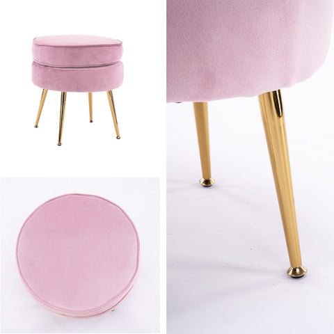 Bf pink round ottoman foot stool velvet fabric metal leg -