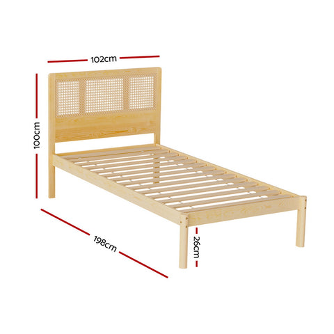 Artiss Bed Frame Single Size Rattan Wooden RITA