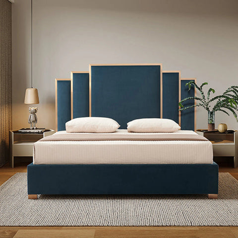 Austin bed frame polyester turquoise fabric padded