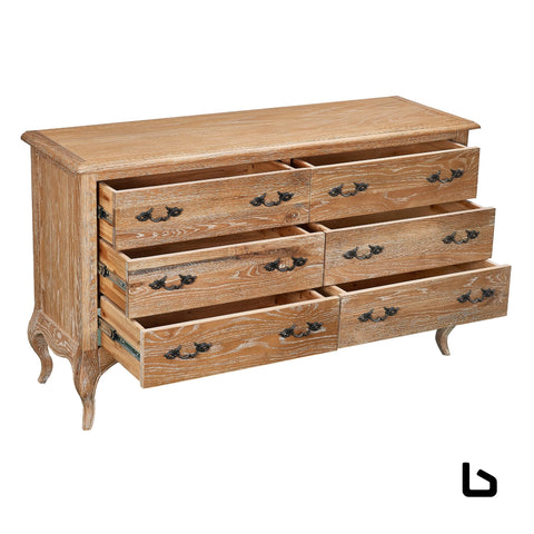 Bali dresser 6 chest of drawers storage cabinet oak