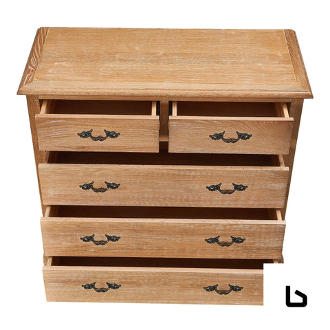 Bali tallboy 5 chest of drawers storage cabinet oak