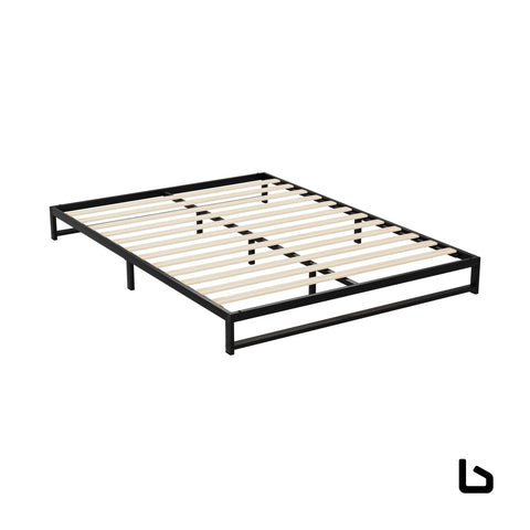 Metal bed frame double size base mattress platform black