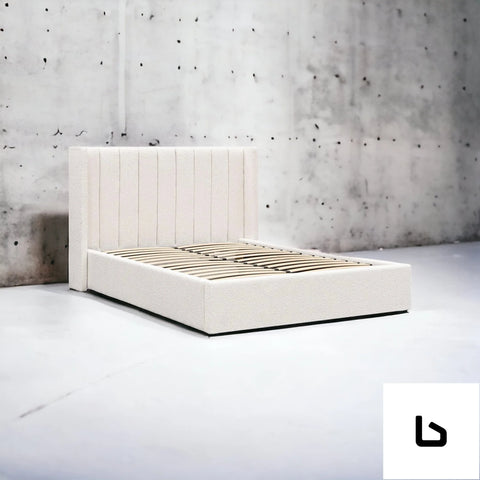 Beauty white boucle fabric bed frame