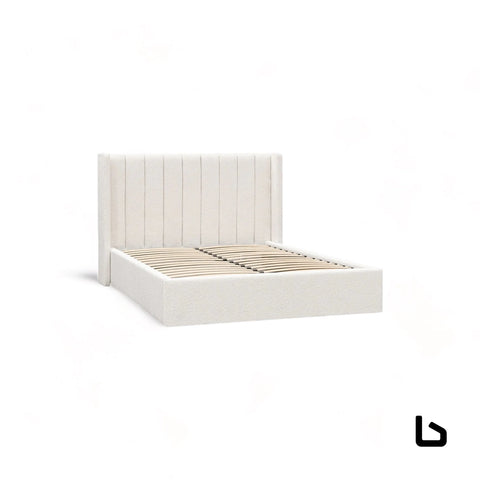 Beauty white boucle fabric bed frame