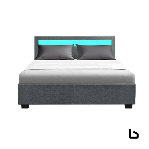Bed frame double size gas lift rgb led bedbase grey - frame