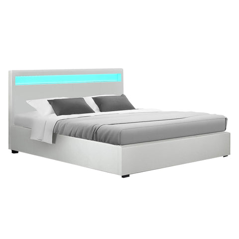 Bed frame double size gas lift rgb led white - frame