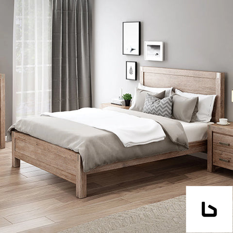Bed frame king size in solid wood veneered acacia bedroom