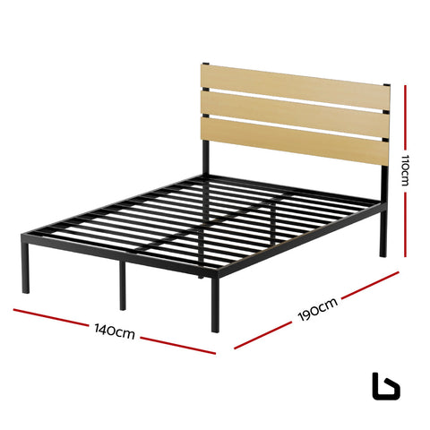 Bed frame metal base double size platform foundation black -