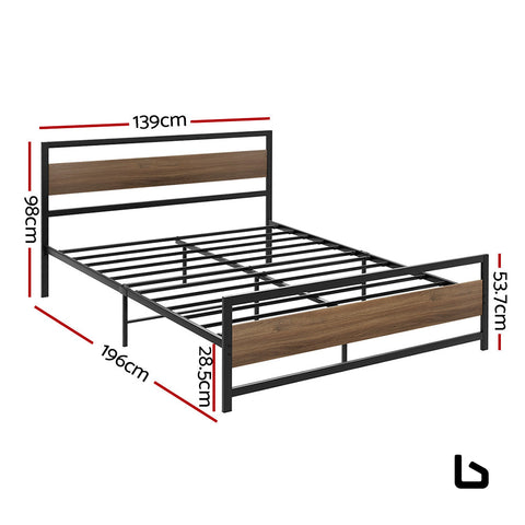 Bed frame metal base double size platform wooden headboard
