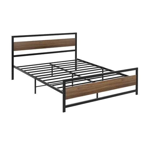 Bed frame metal base double size platform wooden headboard