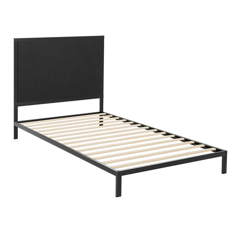 Bed frame metal base with charcoal fabric headboard king