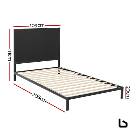 Bed frame metal base with charcoal fabric headboard king