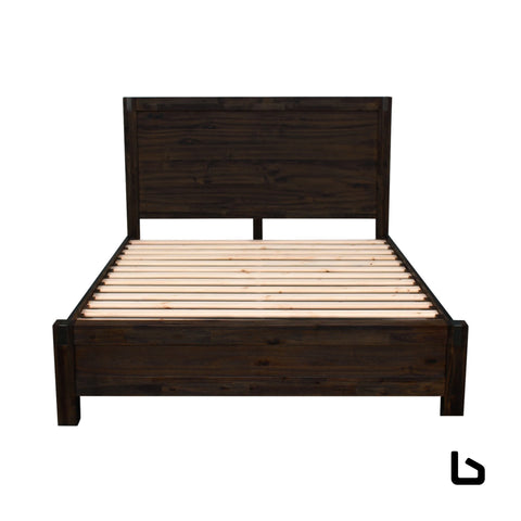 Bed frame queen size in solid wood veneered acacia bedroom