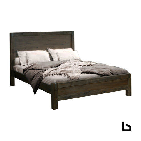 Bed frame queen size in solid wood veneered acacia bedroom