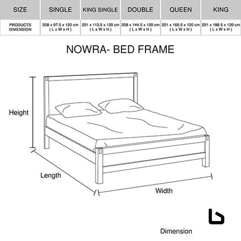 Bed frame single size in solid wood veneered acacia bedroom