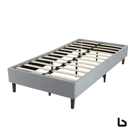 Bedframe with wooden slats (light grey) – single