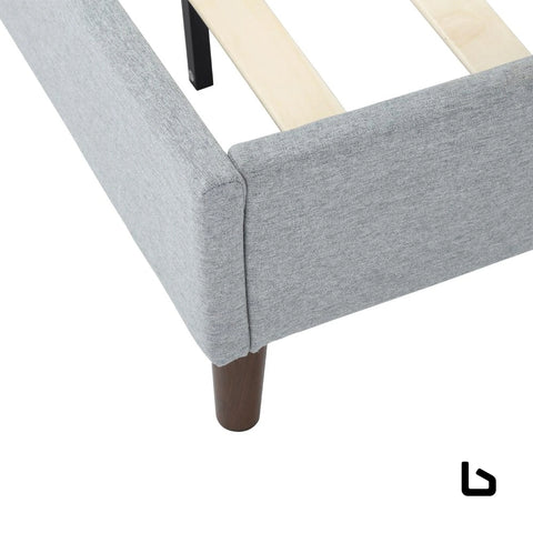 Bedframe with wooden slats (light grey) – single