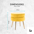 Bf yellow round ottoman foot stool velvet fabric metal leg -