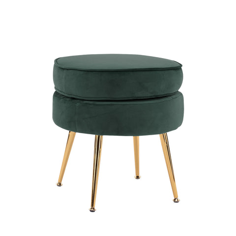 Bf green round ottoman foot stool velvet fabric metal leg -