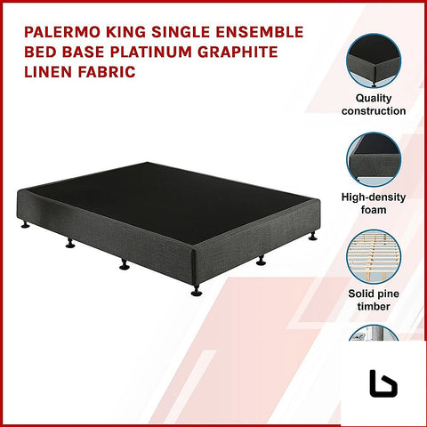 Bf king single ensemble bed base platinum graphite linen