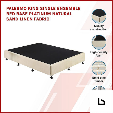 Bf king single ensemble bed base platinum natural sand linen