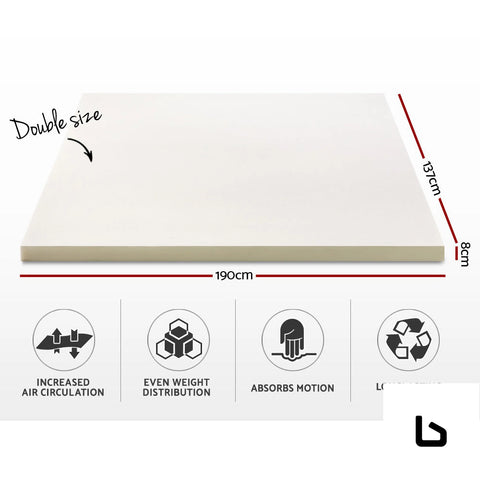 Bf mattress - memory foam topper w/cover 8cm - double -