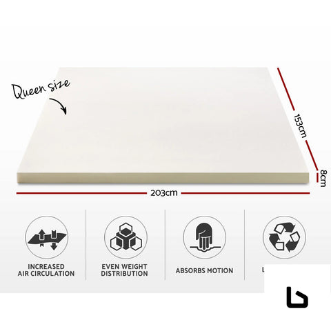 Bf mattress - memory foam topper w/cover 8cm - queen -