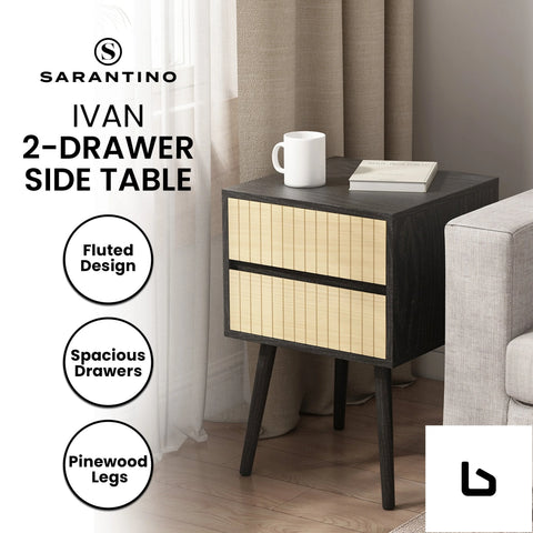 Ivan bedside table night stand - black/natural - furniture