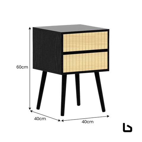 Ivan bedside table night stand - black/natural - furniture