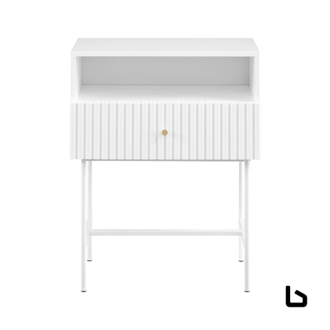 Cecil slender fluted bedside table in white - furniture >